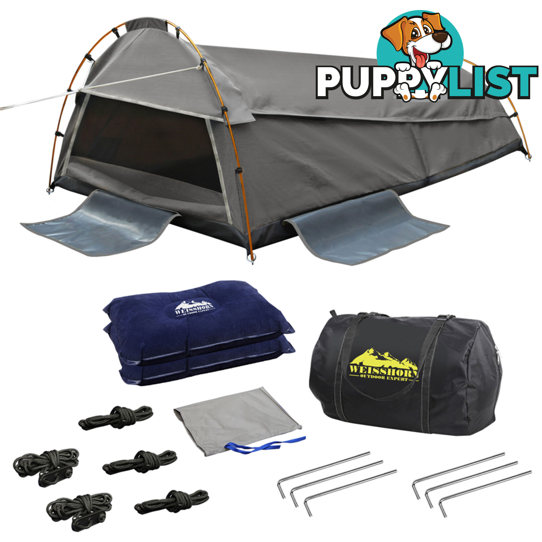 Double Camping Canvas Swag Tent Grey w/ Air Pillow