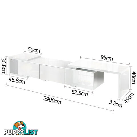 High Gloss Adjustable TV Stand Entertainment Unit 290 cm White