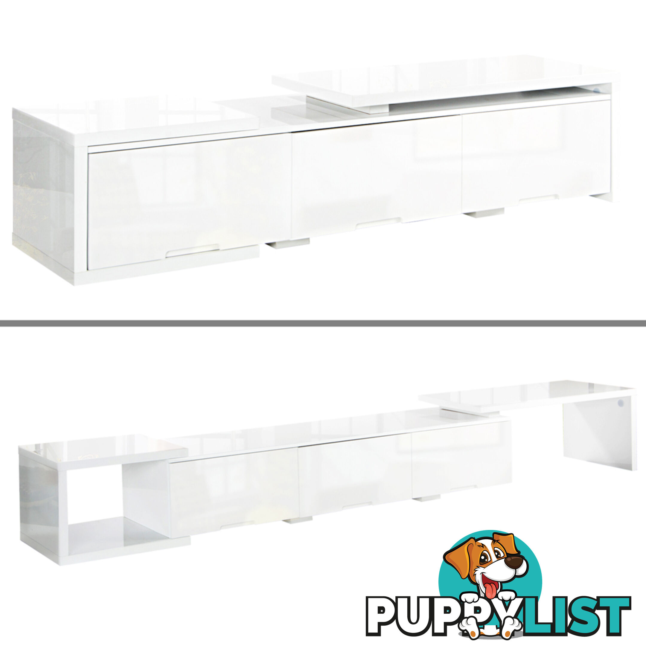 High Gloss Adjustable TV Stand Entertainment Unit 290 cm White