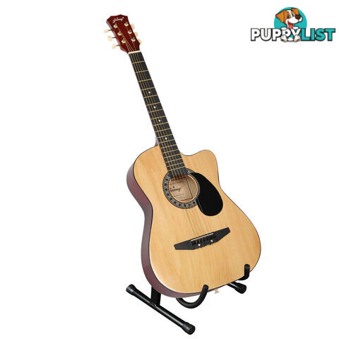 Acoustic Cutaway Guitar Natural w/ Steel String Stand Strap