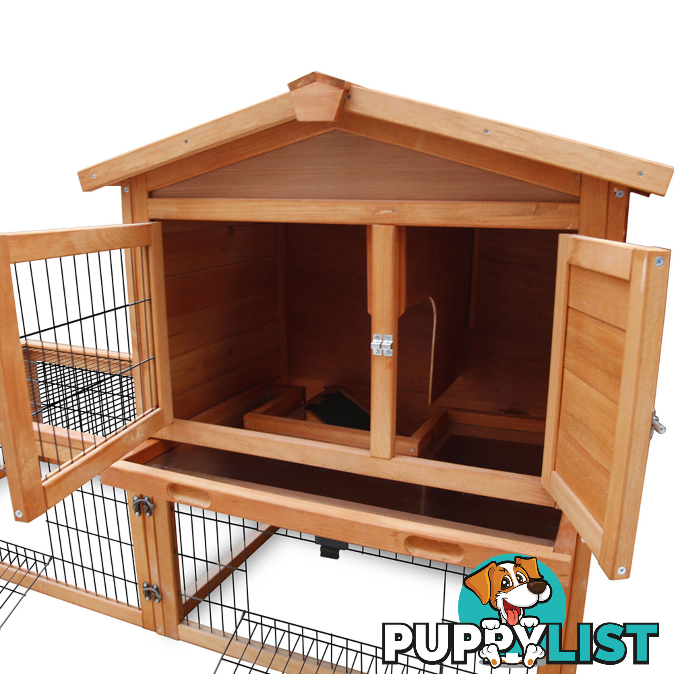 Double Storey Pet Hutch with Under Run Green