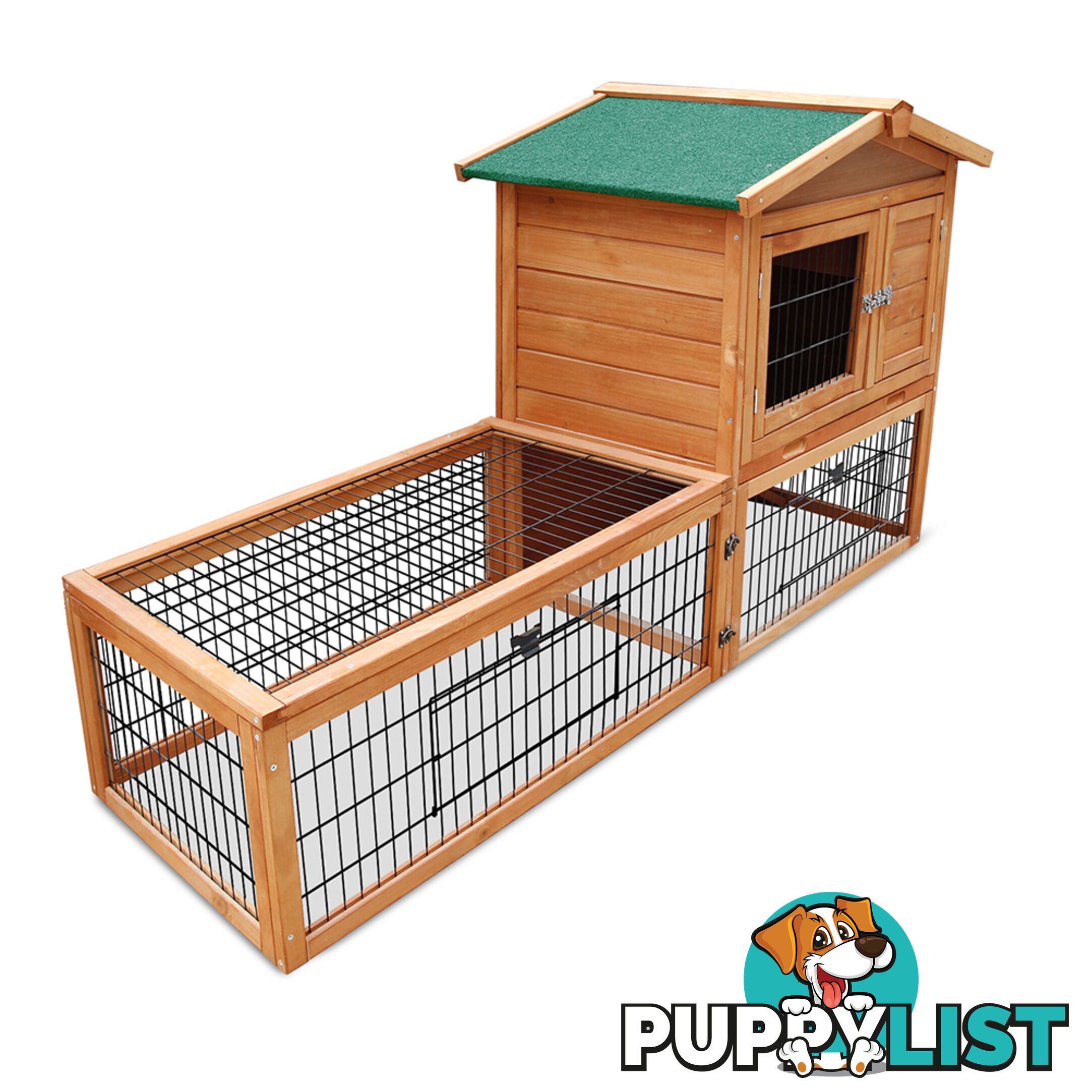 Double Storey Pet Hutch with Under Run Green