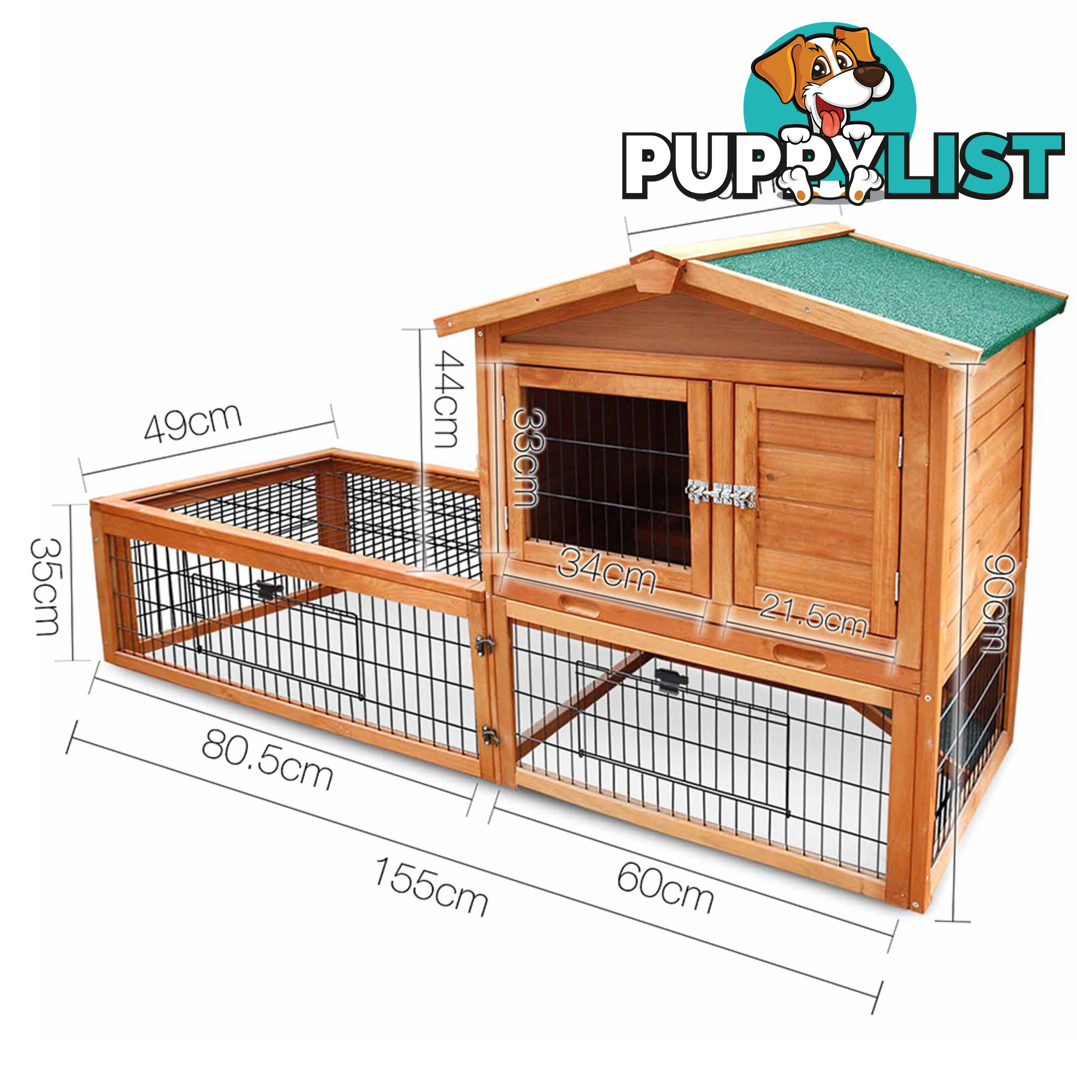 Double Storey Pet Hutch with Under Run Green