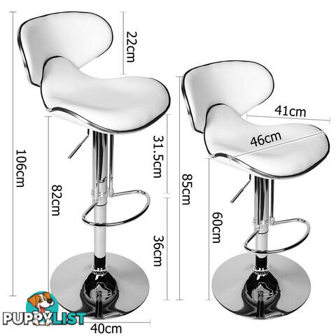 Set of 2 PU Leather Kitchen Bar Stool White