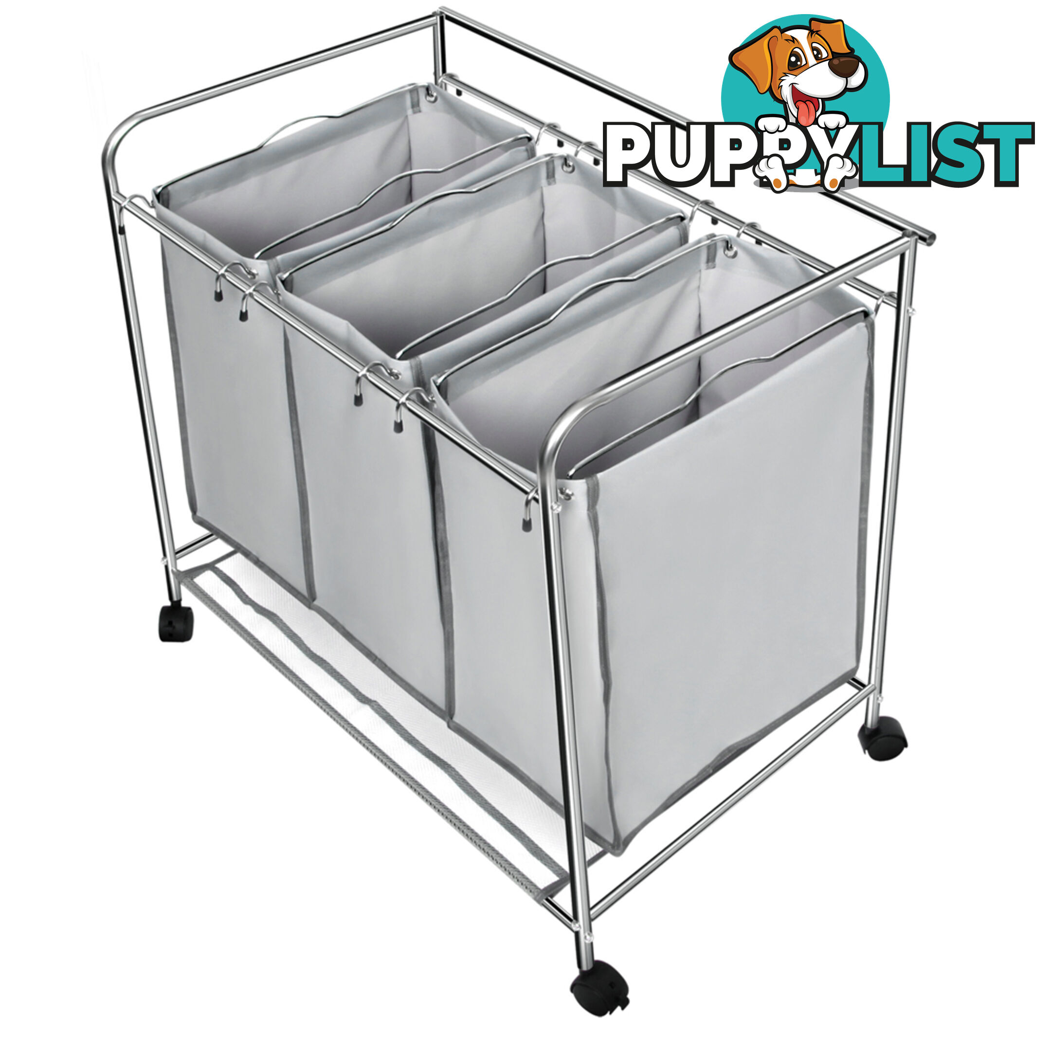 3 Compartment Laundry Cart Basket Trolley w/ Iron Board