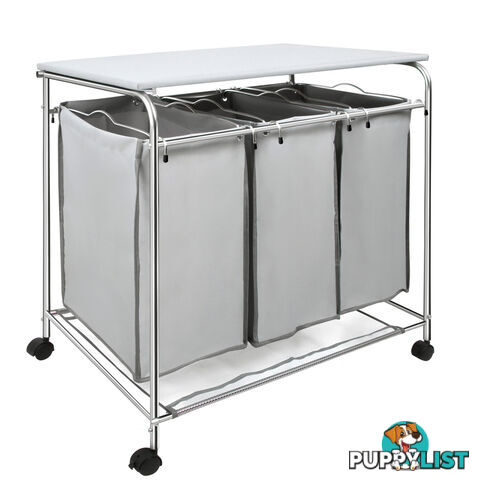 3 Compartment Laundry Cart Basket Trolley w/ Iron Board