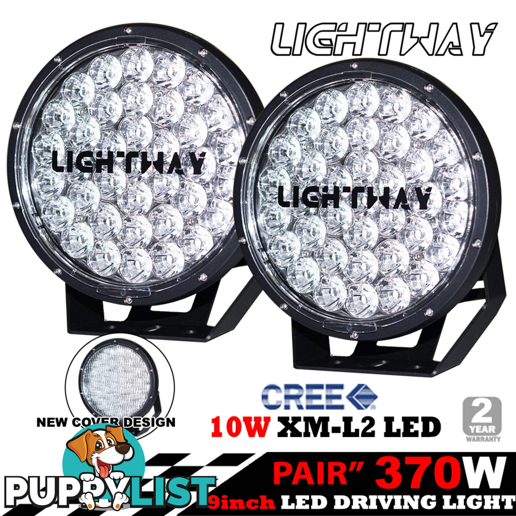 Pair 9inch 370w Cree LED Driving Light Black Spotlight Offroad HID 4x4 ATV