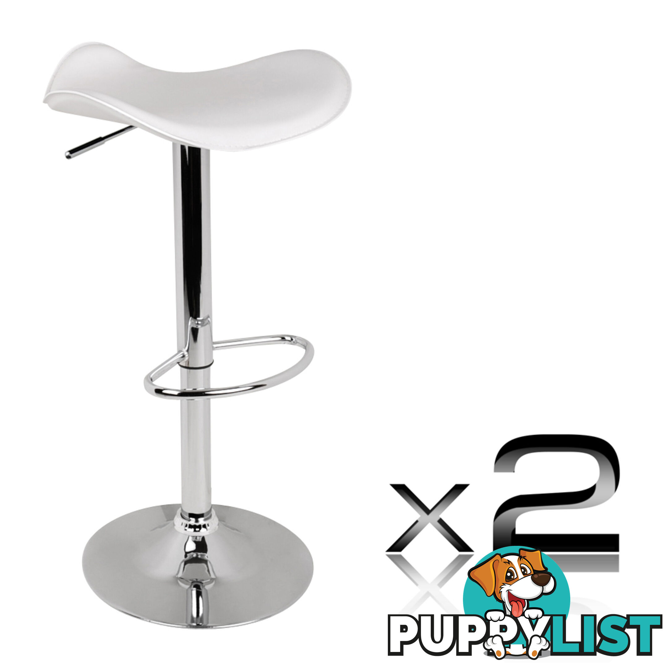 Set of 2 PVC Leather Kitchen Bar Stool White