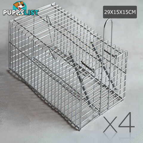 Set of 4 Humane Animal Trap Cage 29 x 15 x 15cm Silver