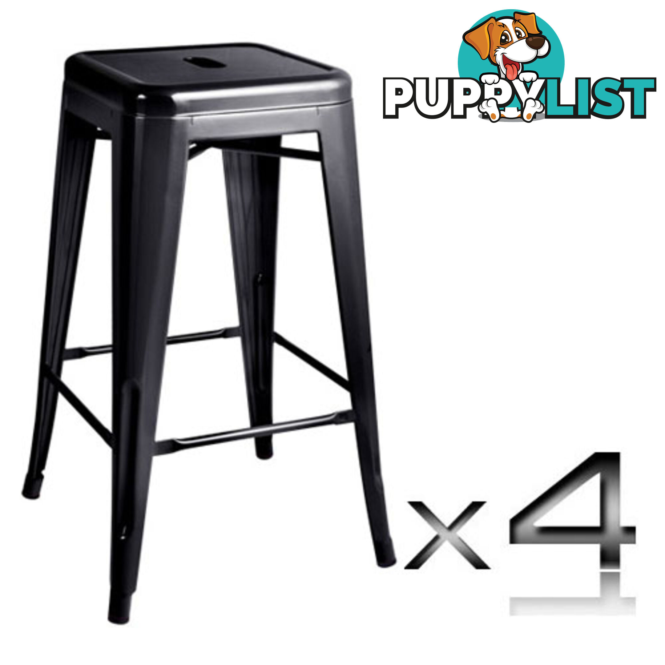 Set of 4 Replica Tolix Kitchen Bar Stool 66cm Black