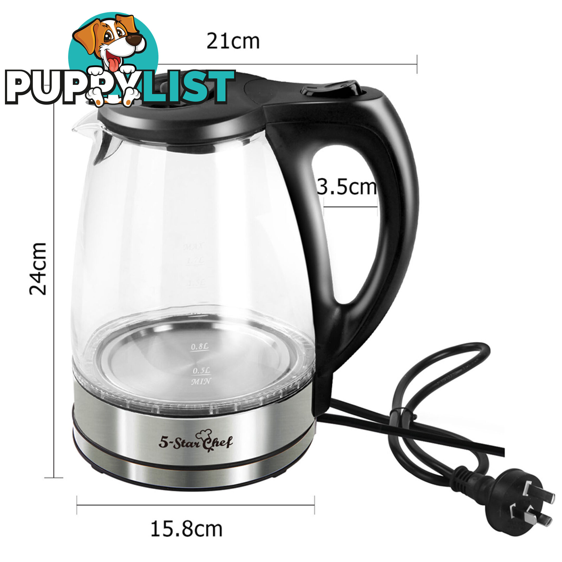 Glass Kettle with Blue LED Light - 1.7L