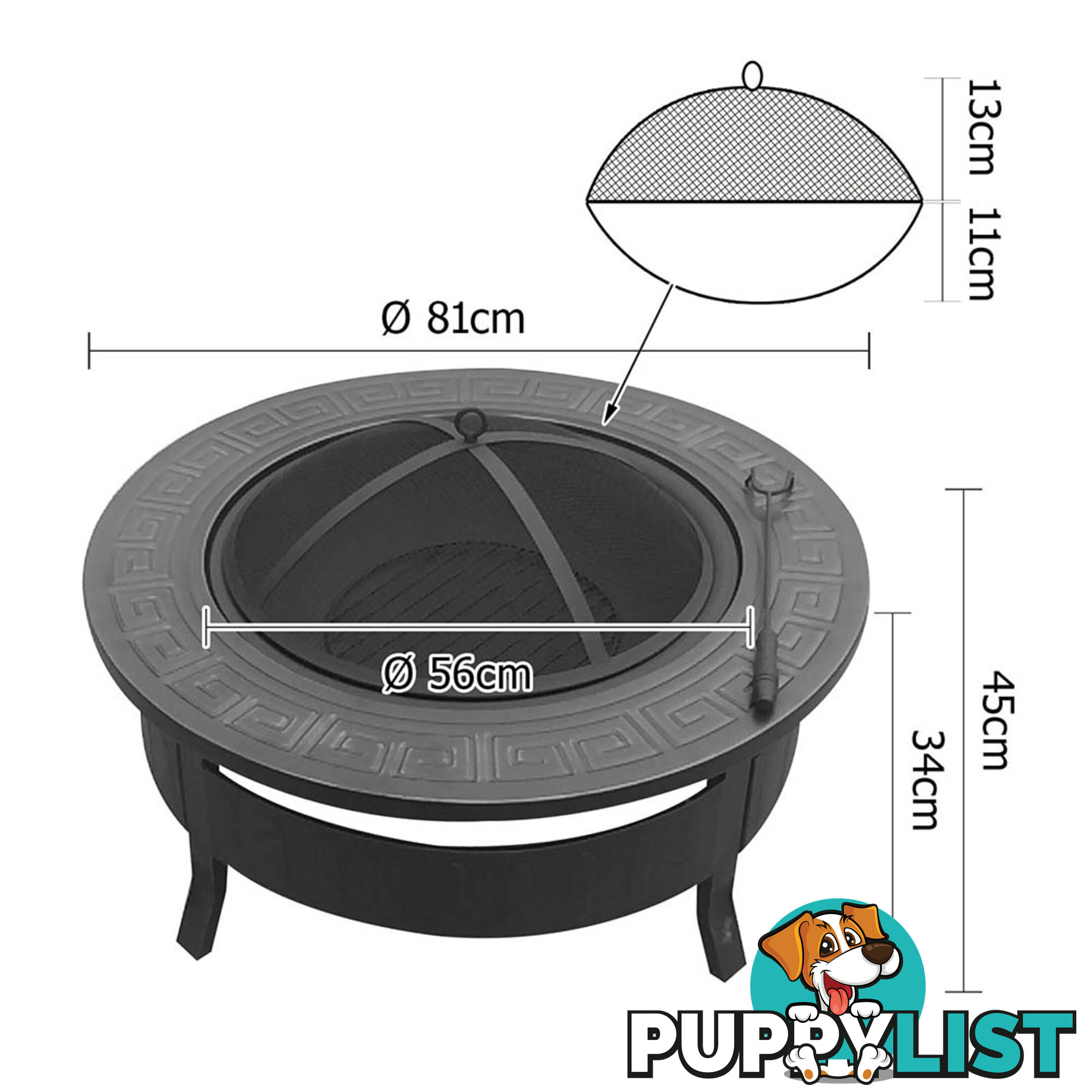 Outdoor Fire Pit BBQ Table Grill Fireplace Round