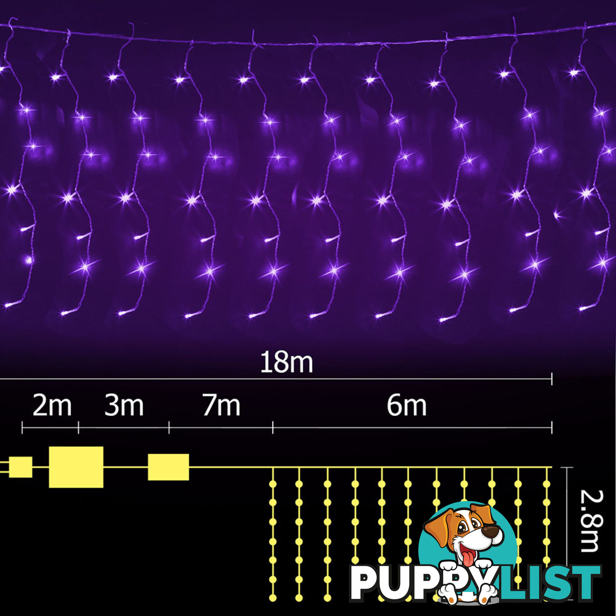 600 LED Christmas Curtain Lights Purple