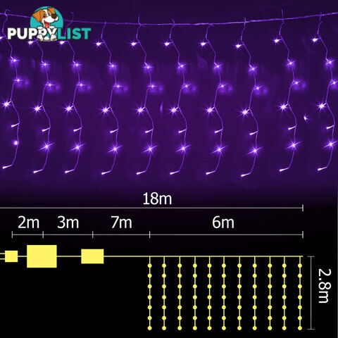 600 LED Christmas Curtain Lights Purple