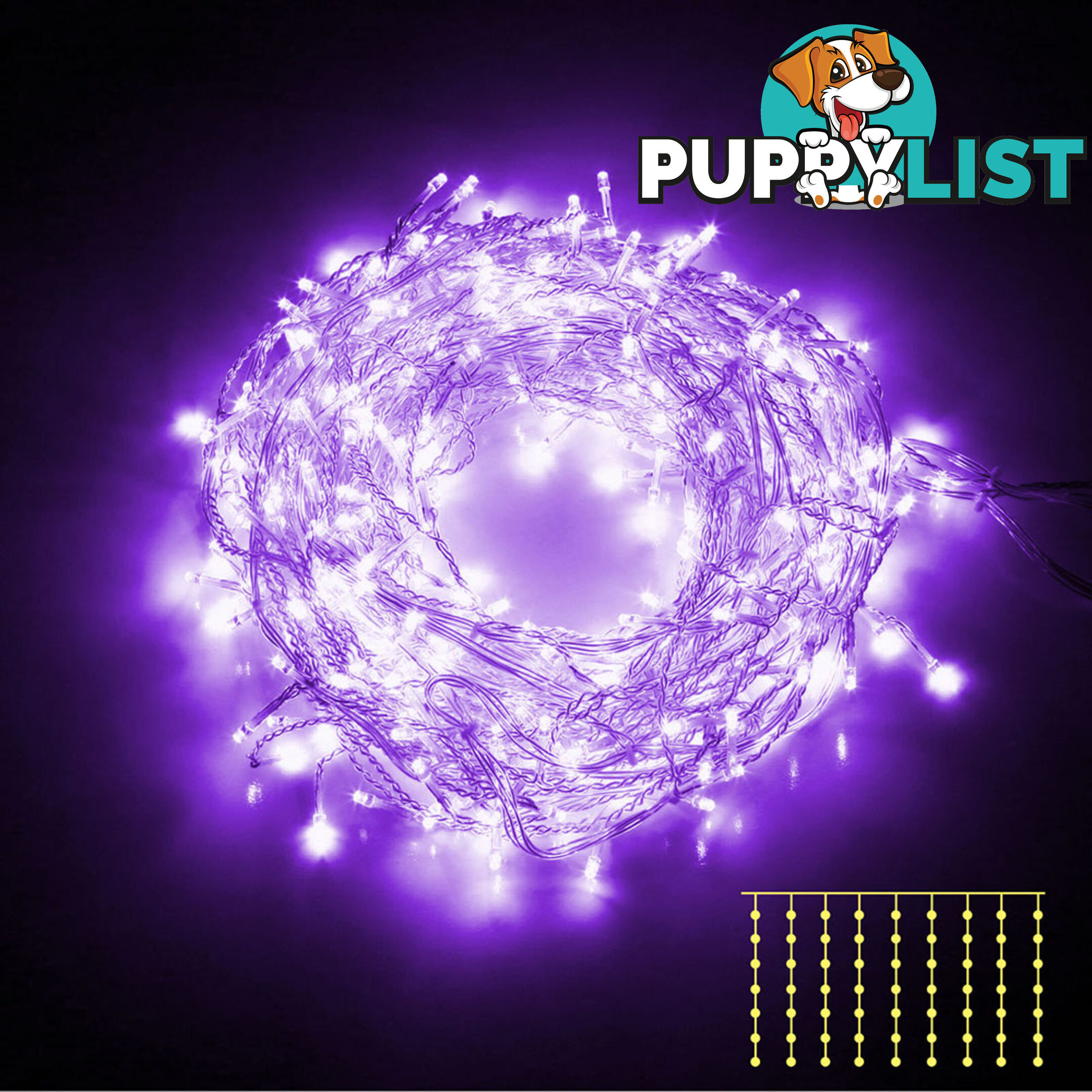 600 LED Christmas Curtain Lights Purple