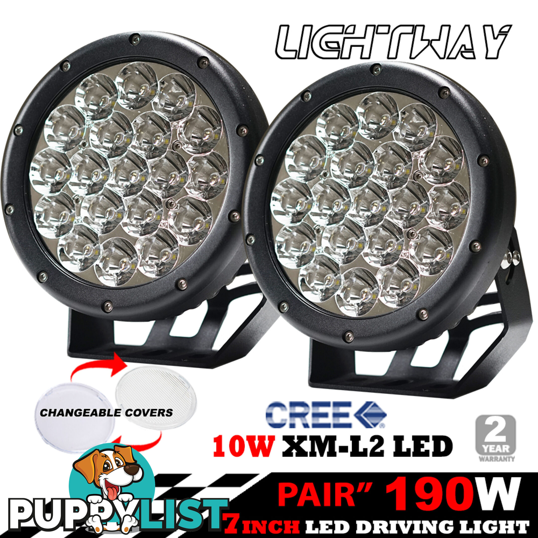 Pair 7inch 190w Cree LED Driving Light Black Spotlight Offroad HID 4x4 ATV