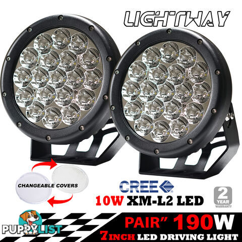 Pair 7inch 190w Cree LED Driving Light Black Spotlight Offroad HID 4x4 ATV