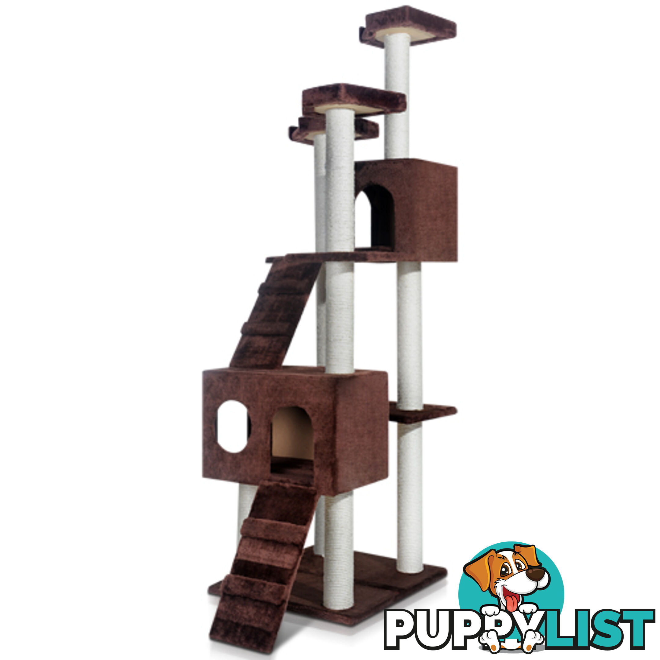 Multi Level Cat Scratching Poles Tree w/ Ladder Chocolate