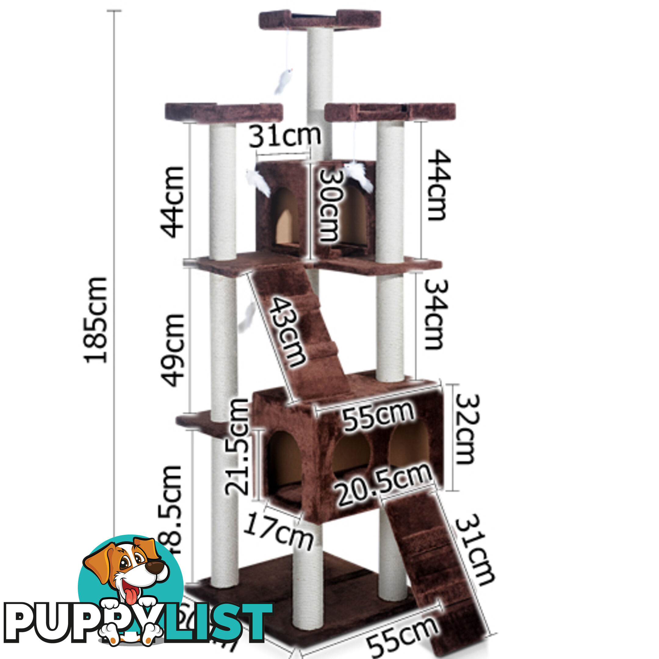 Multi Level Cat Scratching Poles Tree w/ Ladder Chocolate