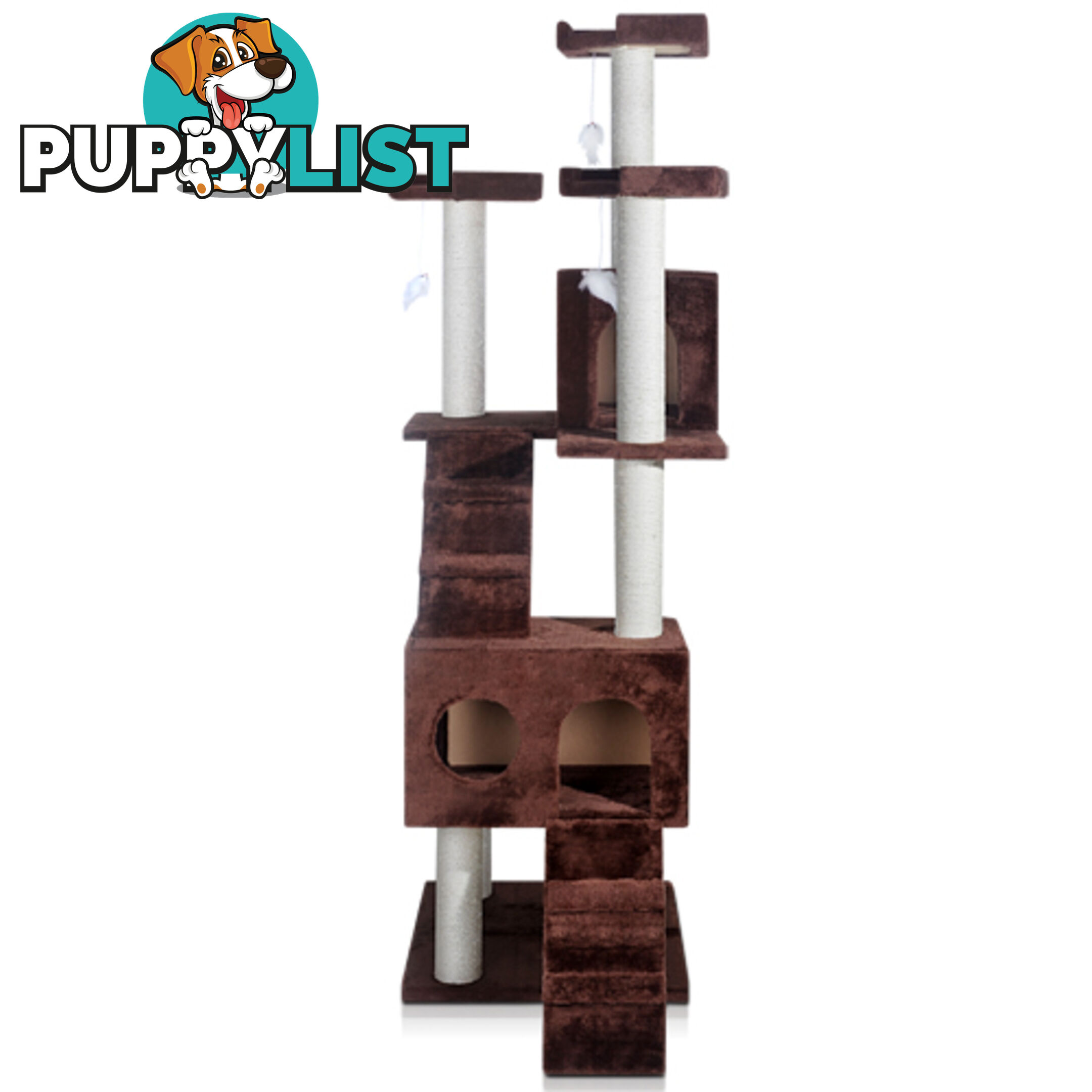 Multi Level Cat Scratching Poles Tree w/ Ladder Chocolate