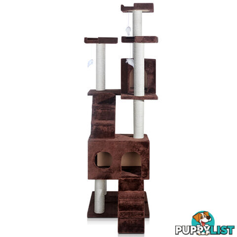 Multi Level Cat Scratching Poles Tree w/ Ladder Chocolate