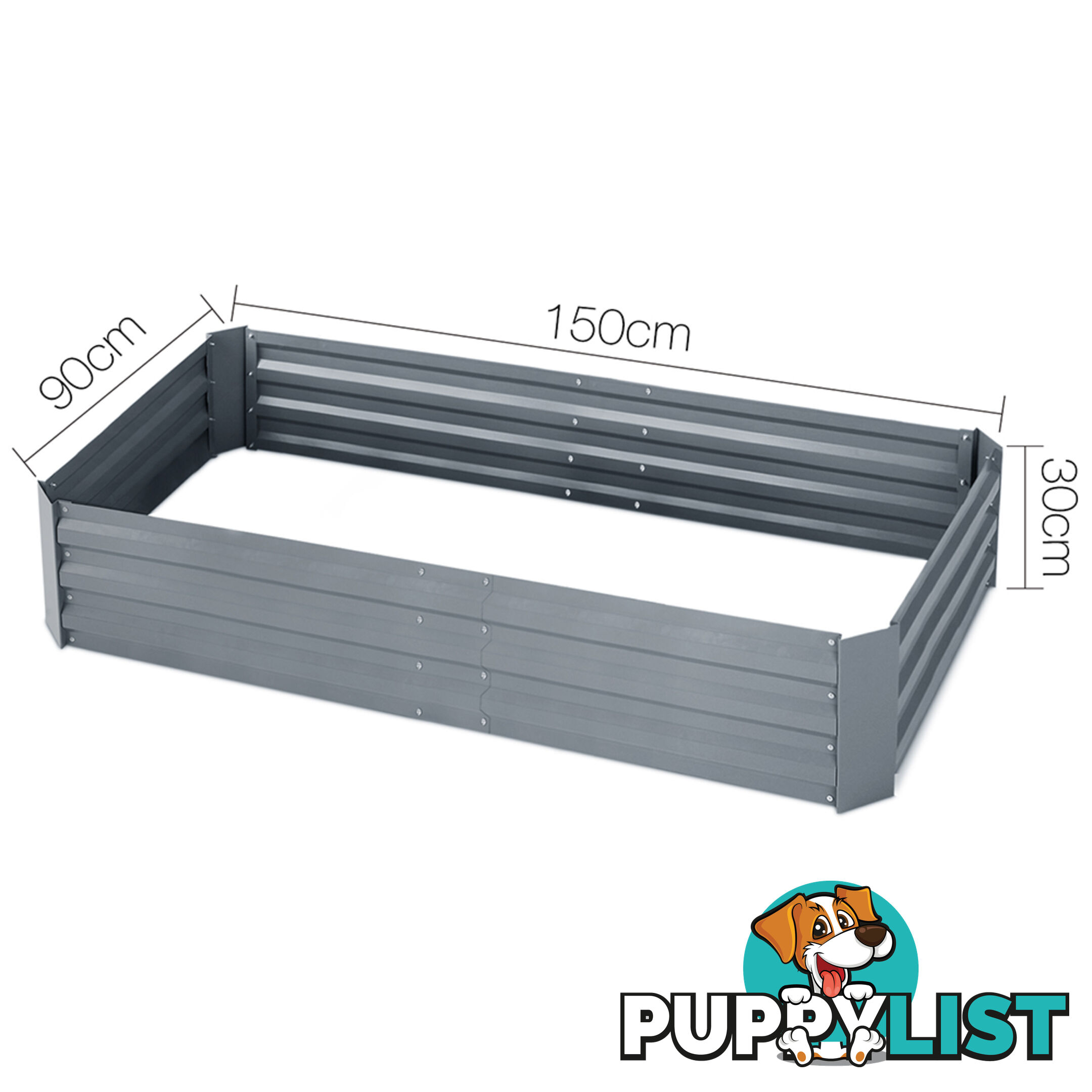 Galvanised Raised Garden Bed - 150 x 90 x 30cm - Grey