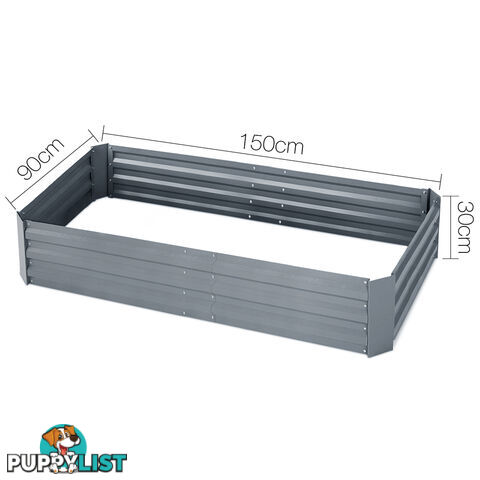 Galvanised Raised Garden Bed - 150 x 90 x 30cm - Grey