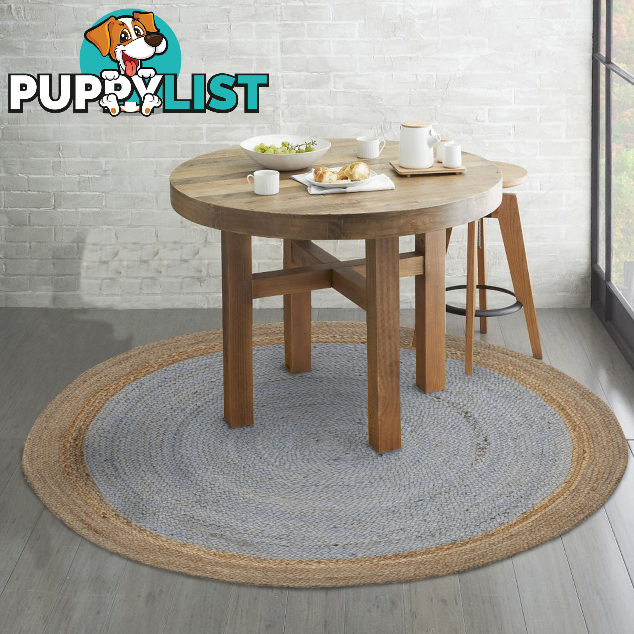 Jute Round Grey Rug Grey & Natural 200x200cm