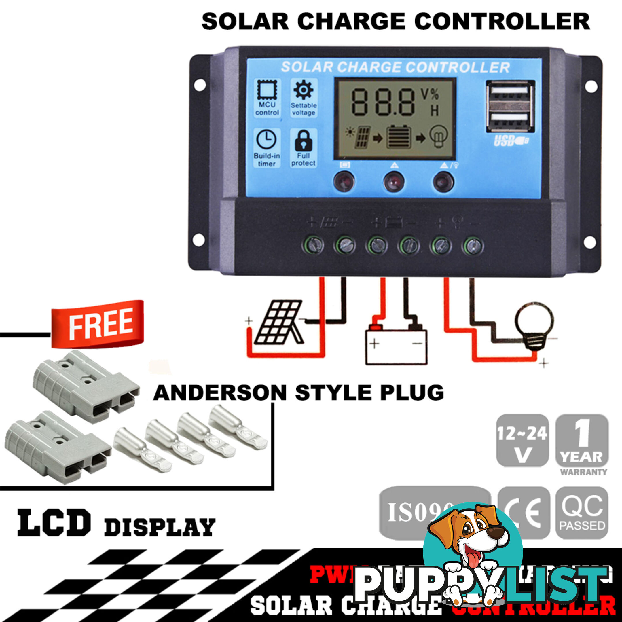 20A 12V-24V LCD Display PWM Solar Panel Regulator Charge Controller & Timer PWN