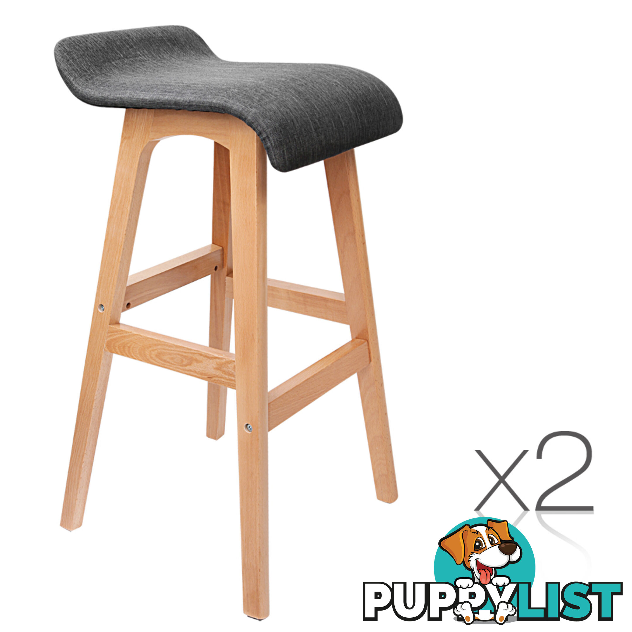 2 x Beech Wood Fabric Bar Stools - Black