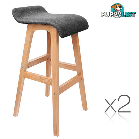 2 x Beech Wood Fabric Bar Stools - Black