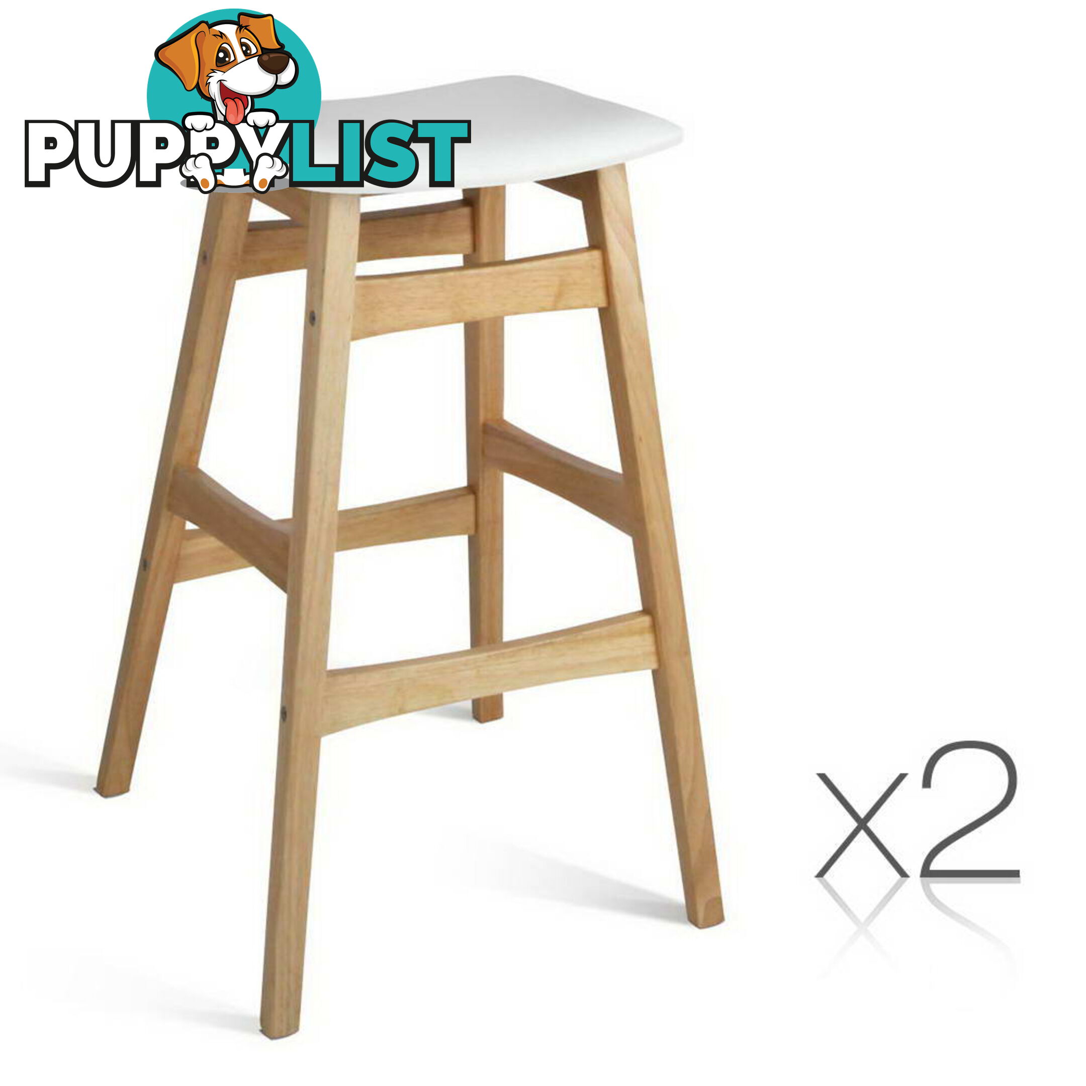 Sert of 2 Rubberwood Bar Stools - White