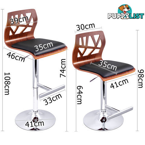 Set of 2 PU Leather Wooden Kitchen Bar Stool Padded Seat Black