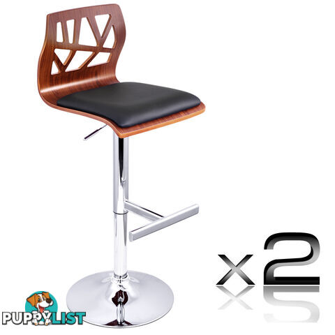 Set of 2 PU Leather Wooden Kitchen Bar Stool Padded Seat Black