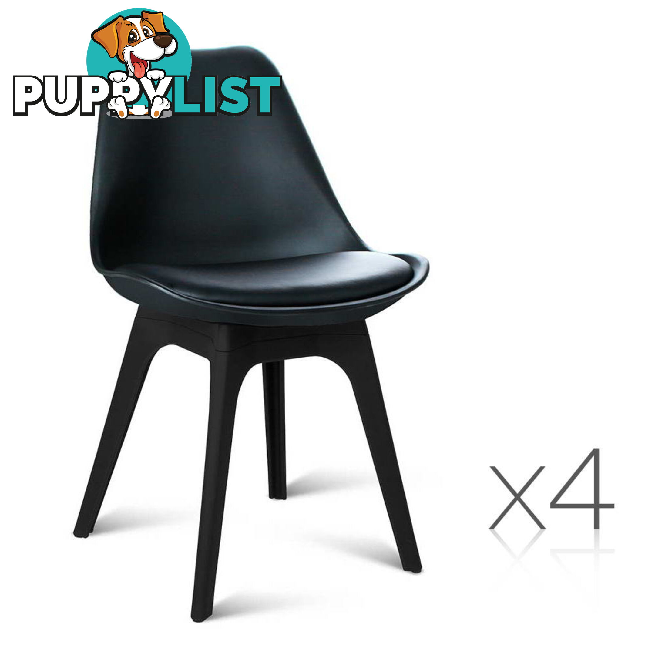 Set of 4 Replica Eames DSW PU Leather Chair Black