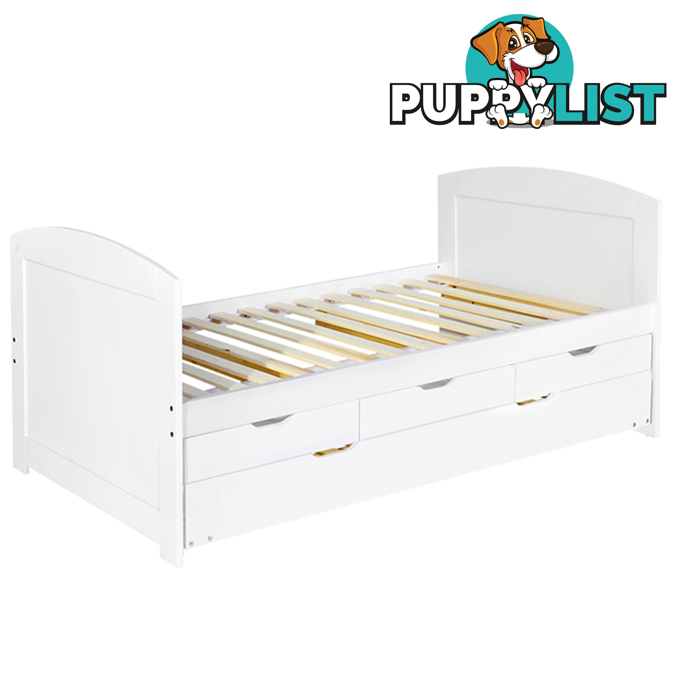 Wooden Bed Frame Pine Wood w/ Drawers Single White