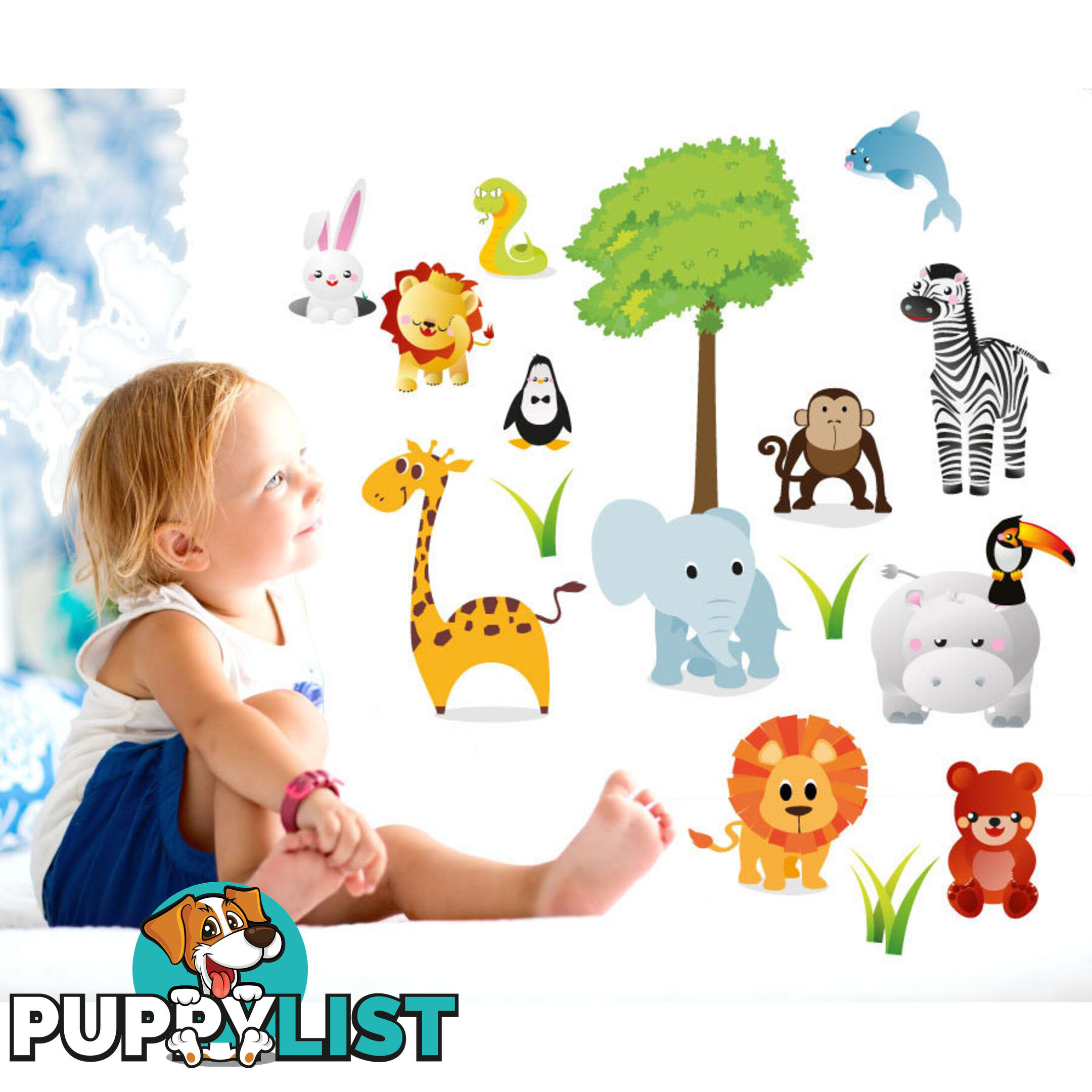 Extra Large Size Cute Zoo Animals Kids Wall Stickers - Totally Movable