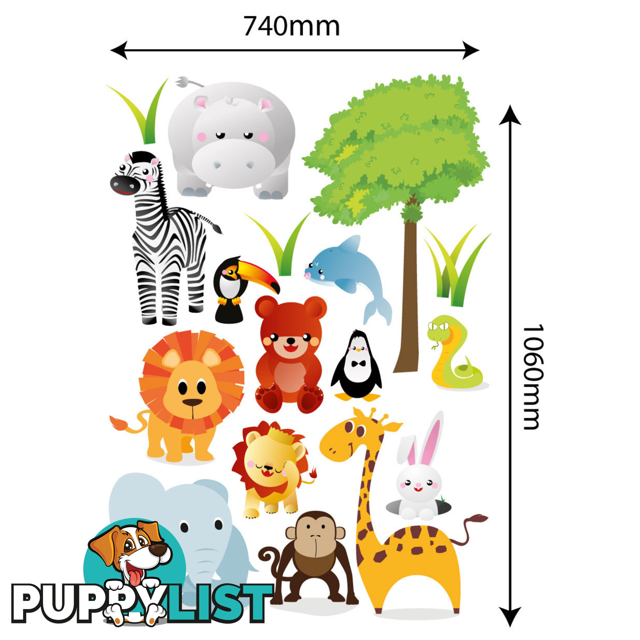 Extra Large Size Cute Zoo Animals Kids Wall Stickers - Totally Movable