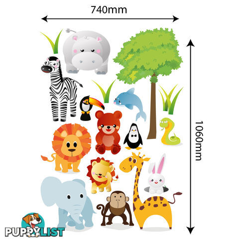 Extra Large Size Cute Zoo Animals Kids Wall Stickers - Totally Movable