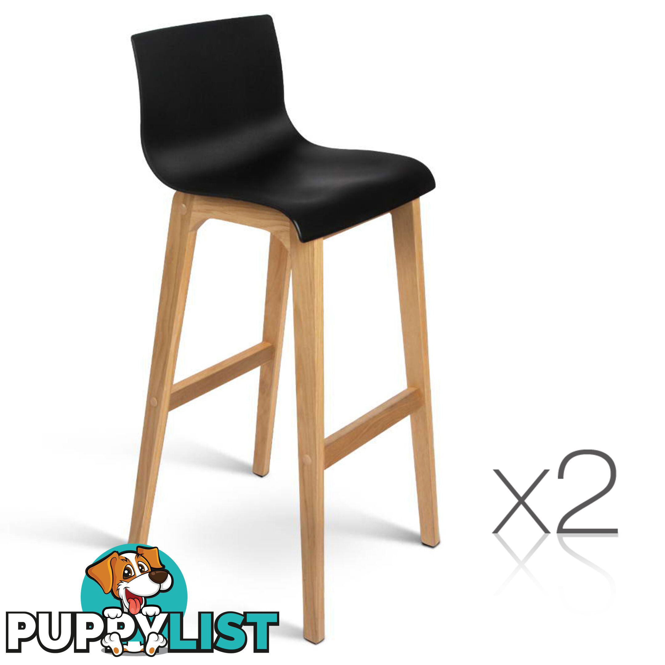 Set of 2 High Seat Back Barstools Black