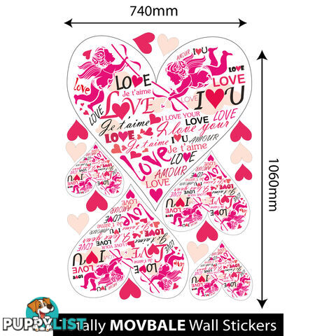 Extra Large Size Pink Cupid Love Hearts Wall Stickers - Totally Movable