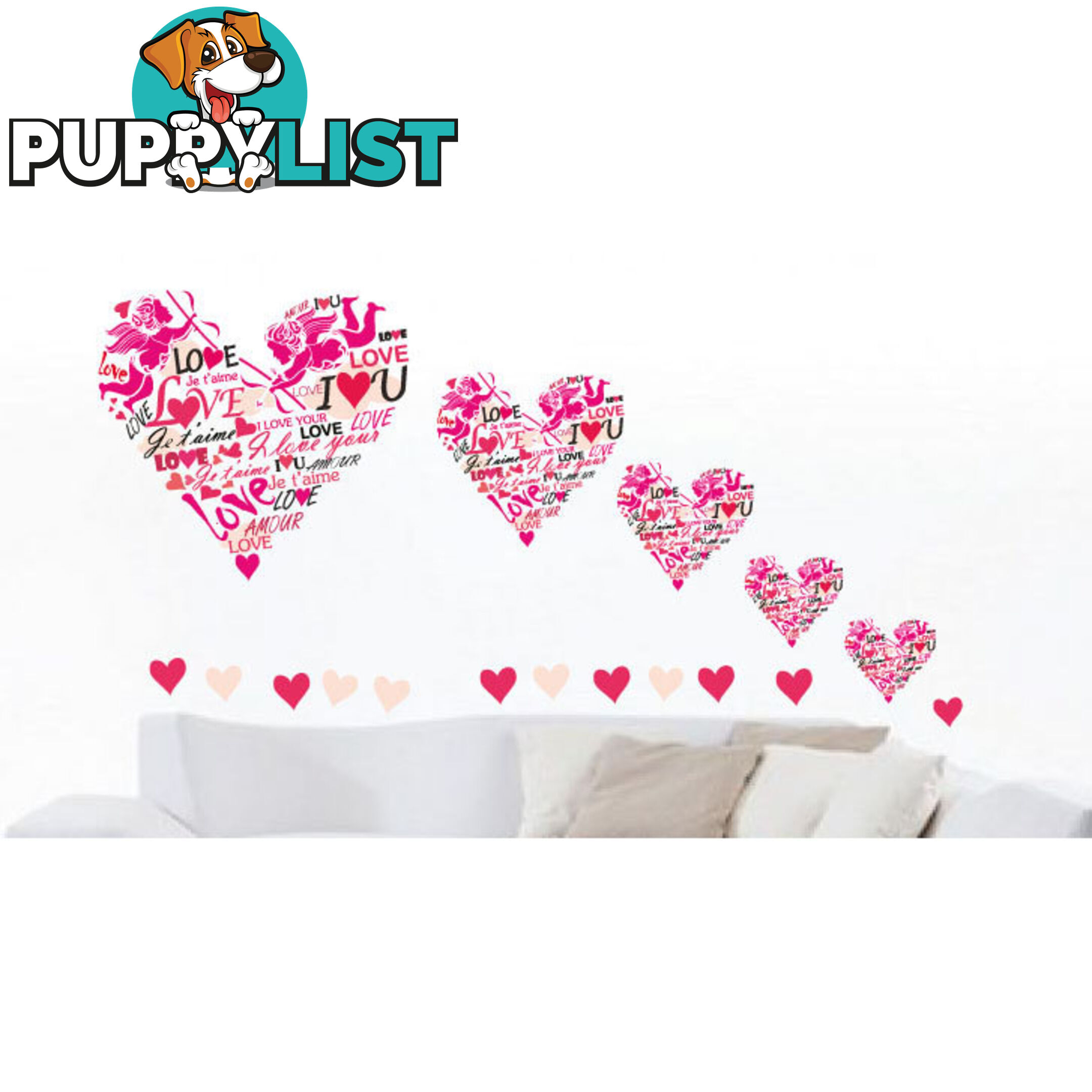 Extra Large Size Pink Cupid Love Hearts Wall Stickers - Totally Movable