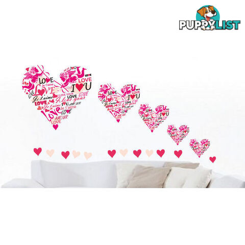 Extra Large Size Pink Cupid Love Hearts Wall Stickers - Totally Movable