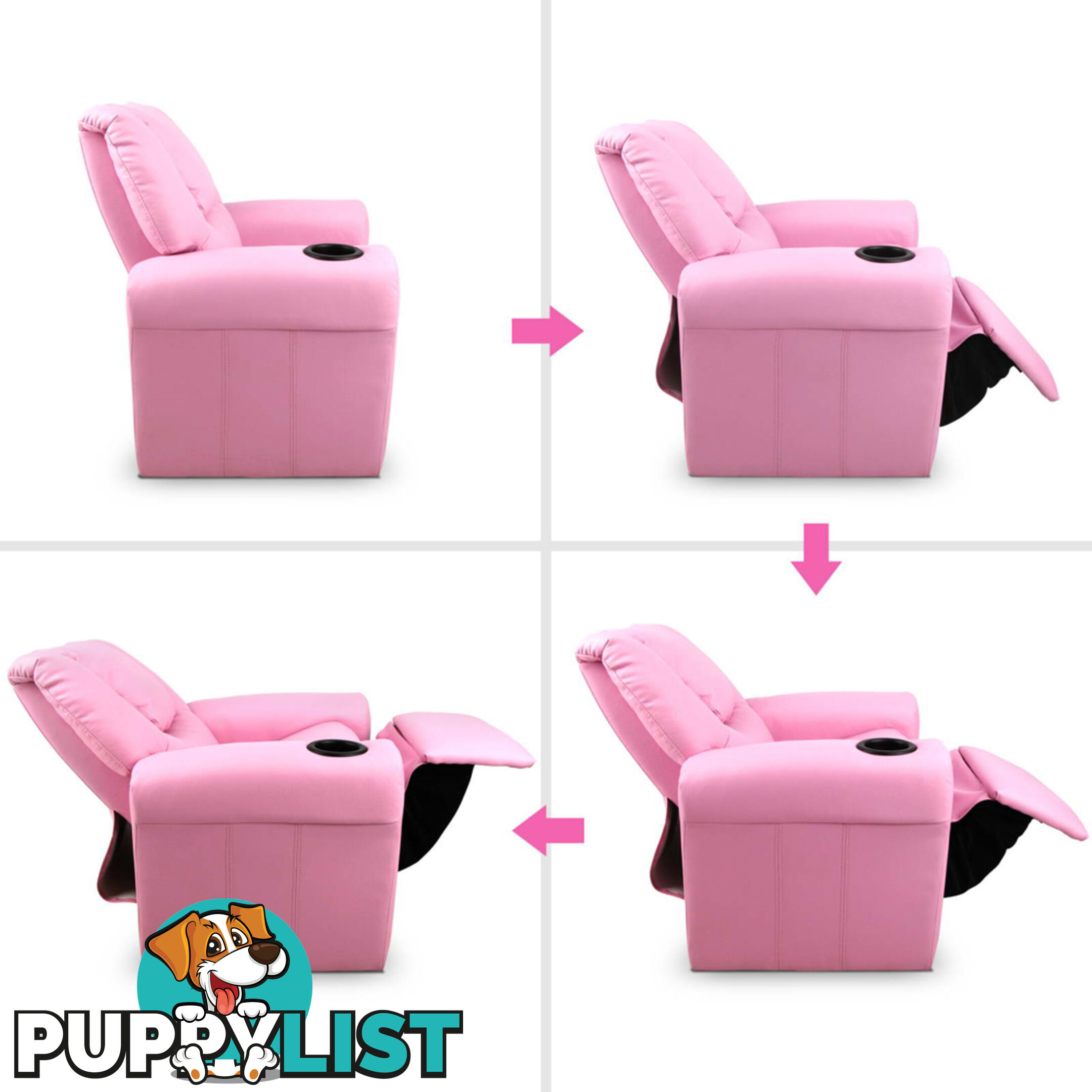 Kids Padded PU Leather Recliner Chair  - Pink