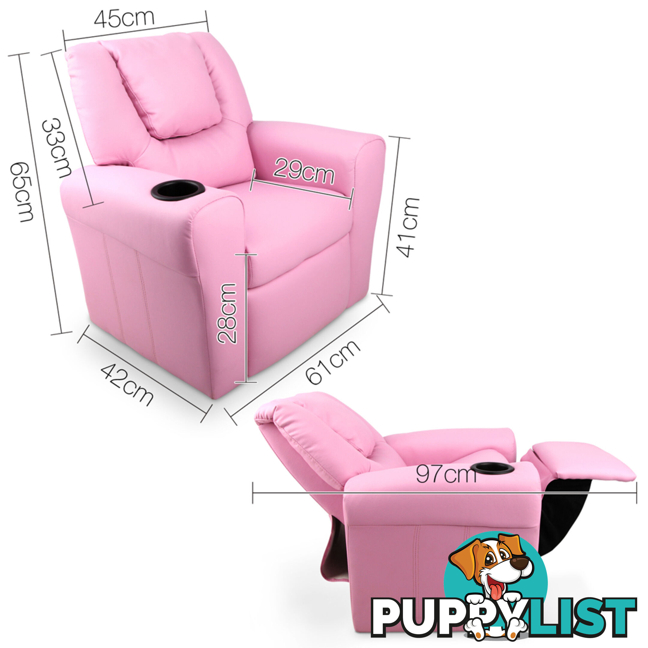 Kids Padded PU Leather Recliner Chair  - Pink