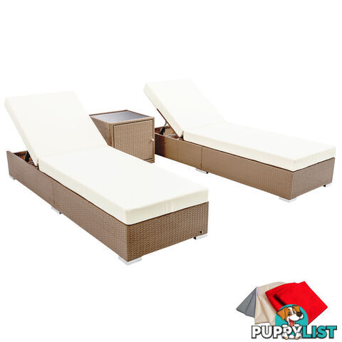 3 pcs Brown Wicker Rattan 2 Seater Outdoor Lounge Set Beige