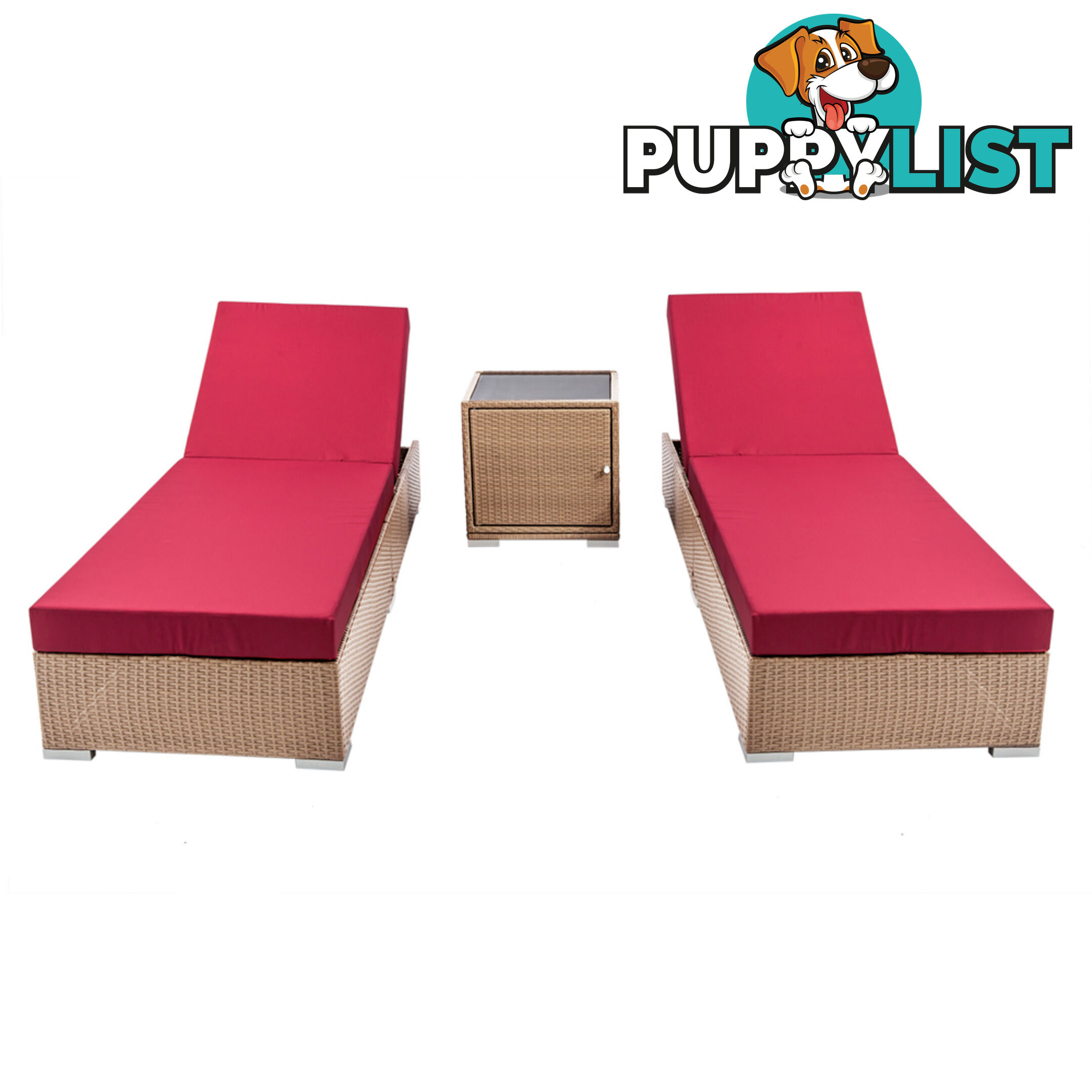 3 pcs Brown Wicker Rattan 2 Seater Outdoor Lounge Set Beige