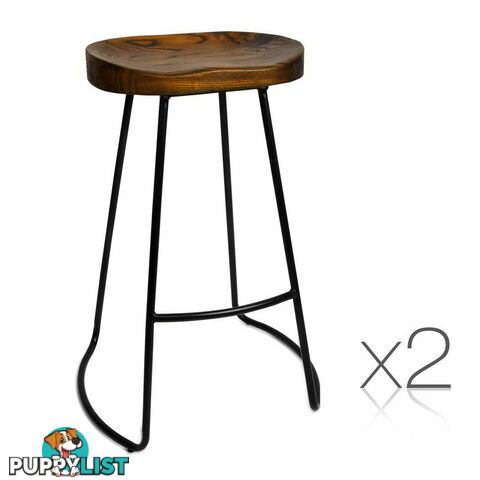 Set of 2 Steel Barstools with Wooden Seat