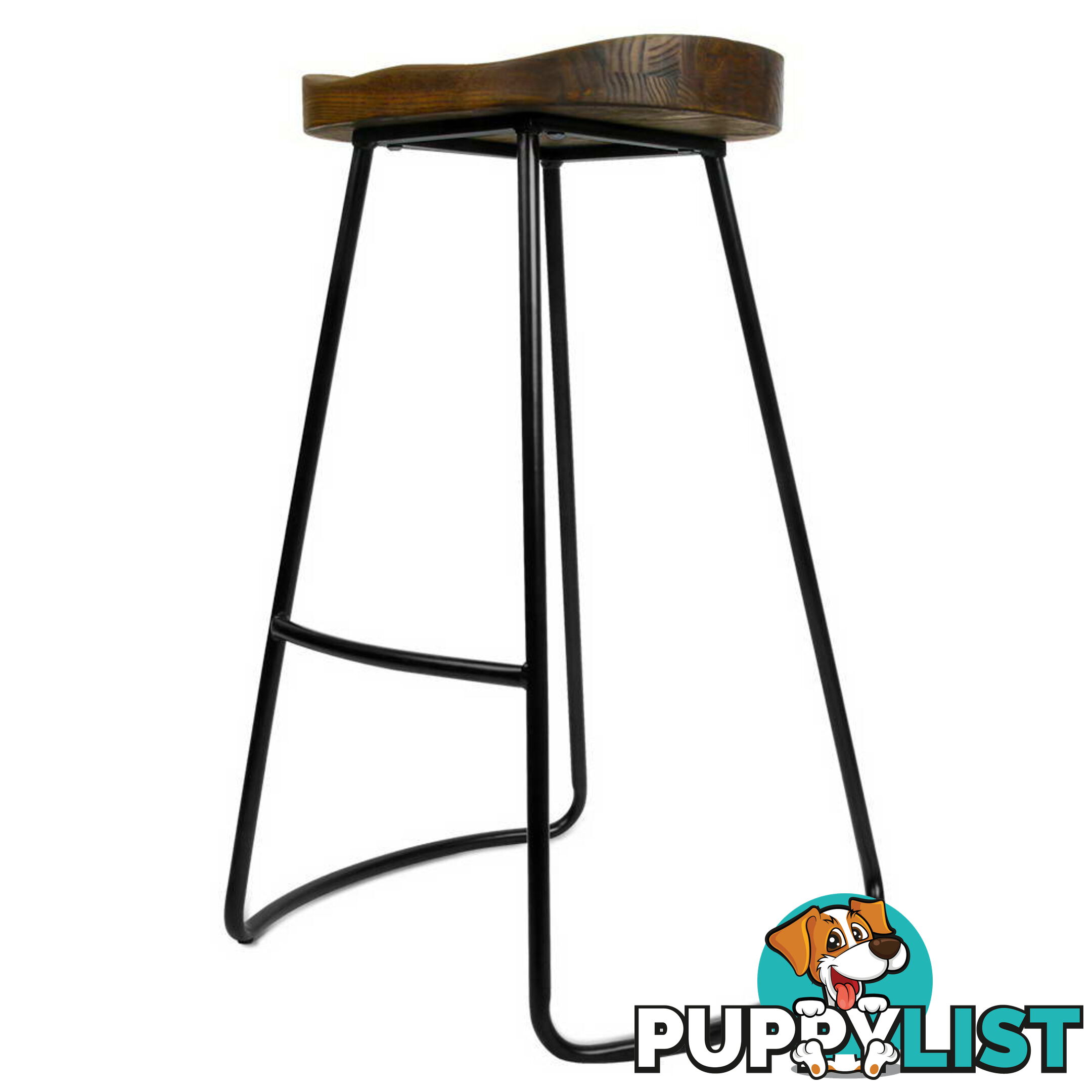 Set of 2 Steel Barstools with Wooden Seat