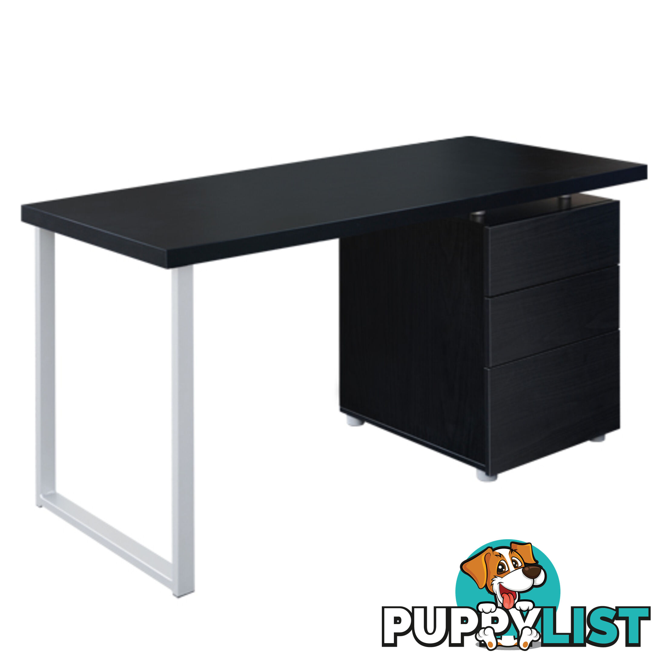 Office Study Computer Desk w/ 3 Drawer Cabinet Black